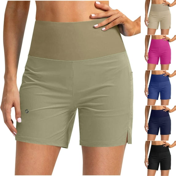 Simua Women's Yoga Shorts Solid Color Split Fitness Sports Tennis Elastic High Waist Shorts