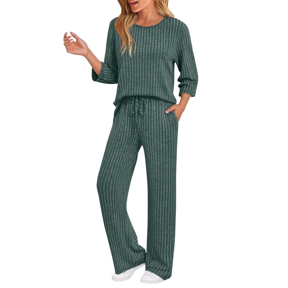 Simua Womens 2 Piece Lounge Sets Pajamas Matching Outfits 2025 3/4 Sleeve Fall Clothes Vacation Comfy Casual Sweatsuits
