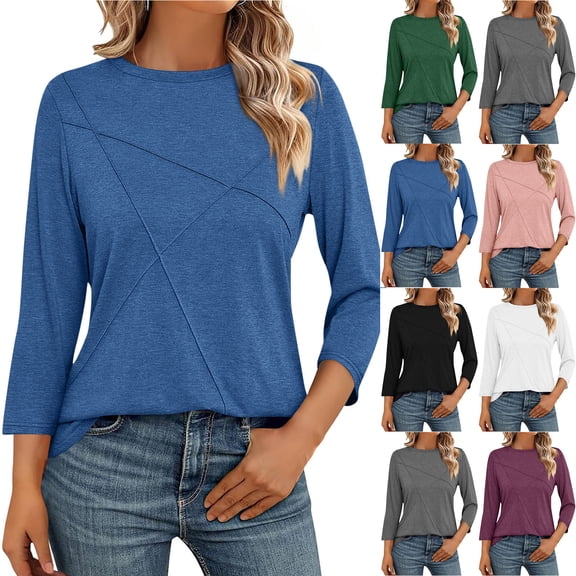 Simua Womens 3/4 Length Sleeve Tops Casual Loose Fit Tunic Shirts Dressy Crewneck Basic Tees