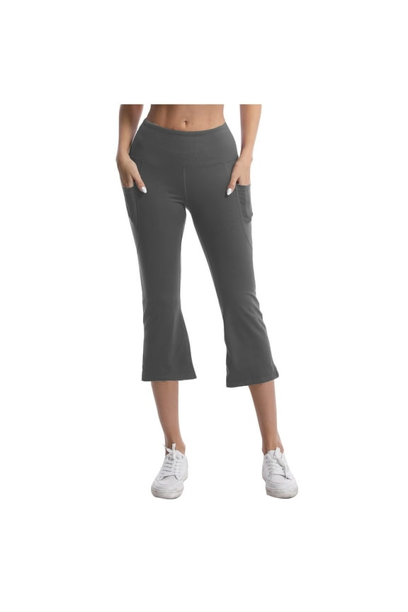 Simua Womens Capri Yoga Flare Pants Workout Athletic Summer Bootcut Capris Leggings With Pockets