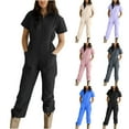 thumbnail image 1 of Simua Womens Dressy Jumpsuits Casual One Piece Outfit Zipper Up Short Sleeve Wide Leg Long Pants Romper, 1 of 7