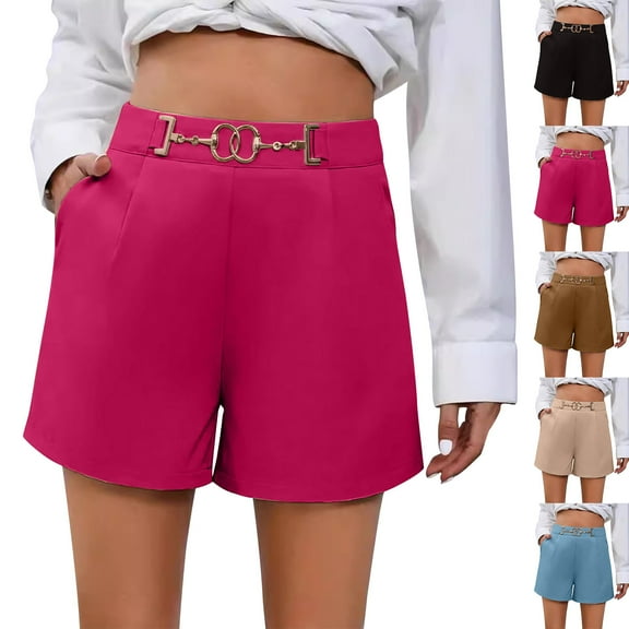 Simua Womens Fashion Shorts Waist Metal Jewelry Formal Solid Color Suit Shorts