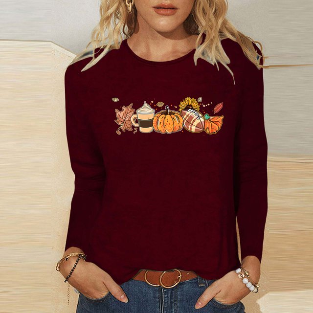 Simua Womens Floral Printed Tops Casual Loose Fit Crewneck Long Sleeve