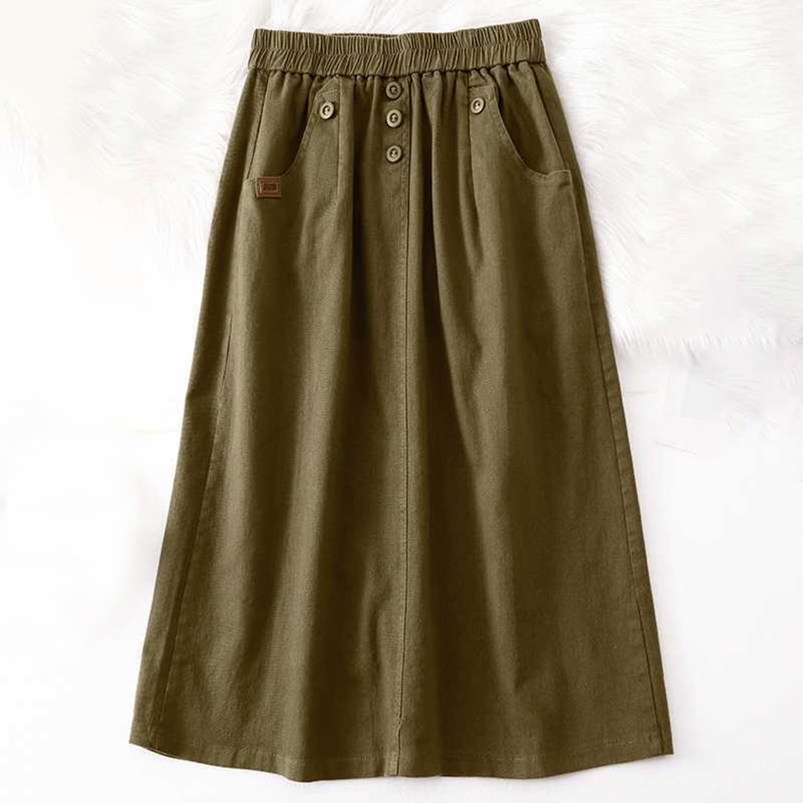 Mocha Solid A-Line Slit Skirt