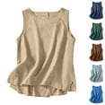 thumbnail image 1 of Simua Womens Linen Tank Tops New Solid Color Round Neck Sleeveless Button Split Loose Shirt, 1 of 10