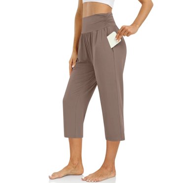 Simua Womens Pajama Pants Straight Leg Capri Yoga Pants Lounge Comfy Pleated Cropped Trousers with Pockets