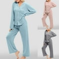 thumbnail image 1 of Simua Womens Pajamas Sets Soft 2 Piece Long Sleeve Lapel Shirts and Pant Solid Color Pj Sets Button Up Sleepwear, 1 of 7