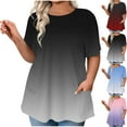 thumbnail image 1 of Simua Womens Plus Size T-shirts Casual Short Sleeve Round Neck Gradient Color Tunic Tops with Pockets, 1 of 6