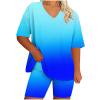 Simua Womens Plus Size Two Piece Sets Summer Outfits V Neck T-shirts and Biker Shorts Lounge Sets