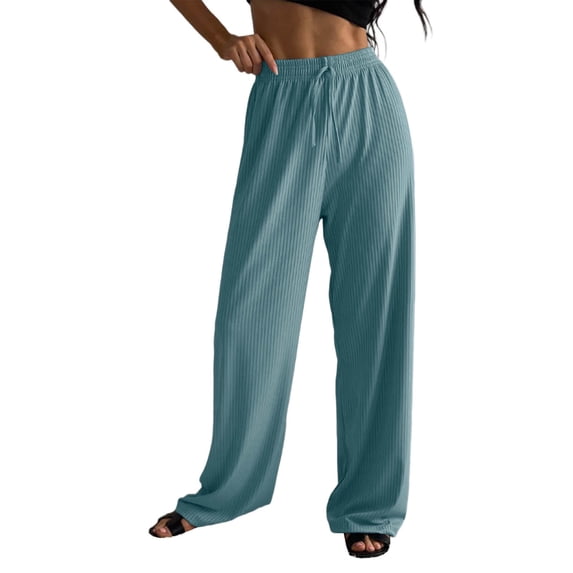 Simua Womens Ribbed Wide Leg Lounge Pants with Pockets Casual Relaxed Comfy Loose Soft Pants with Drawstring