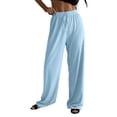 thumbnail image 1 of Simua Womens Ribbed Wide Leg Lounge Pants with Pockets Casual Relaxed Comfy Loose Soft Pants with Drawstring, 1 of 8