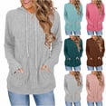 thumbnail image 1 of Simua Womens Ribed Hoodie Long Sleeve Drawstring Hooded Shirts with Kangaroo Pocket Fashion Fall Pullover Sweatshirts, 1 of 9