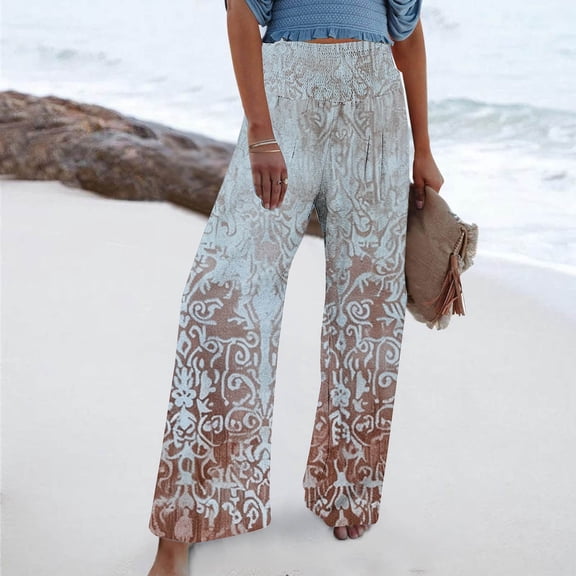 Simua Womens Straight Leg High Waist Flowy Elastic Waist Lounge Trousers