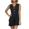 Simua Womens Summer Blazer Vest 2 Piece Sets V Neck Sleeveless Button Down Waistcoat and High Waisted Work Suit Short Set