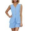 Simua Womens Summer Blazer Vest 2 Piece Sets V Neck Sleeveless Button Down Waistcoat and High Waisted Work Suit Short Set
