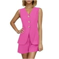 thumbnail image 1 of Simua Womens Summer Blazer Vest 2 Piece Sets V Neck Sleeveless Button Down Waistcoat and High Waisted Work Suit Short Set, 1 of 9