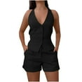thumbnail image 1 of Simua Womens Summer Blazer Vest 2 Piece Sets V Neck Sleeveless Button Down Waistcoat and High Waisted Work Suit Short Set, 1 of 9