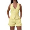 thumbnail image 1 of Simua Womens Summer Blazer Vest 2 Piece Sets V Neck Sleeveless Button Down Waistcoat and High Waisted Work Suit Short Set, 1 of 9