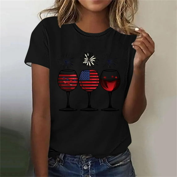 Simua Womens Summer Casual Short Sleeve Tops Patriotic T-Shirt 4th of July Shirt Fashion Printed Shirt