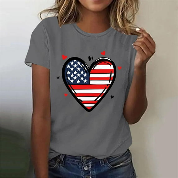 Simua Womens Summer Casual Short Sleeve Tops Patriotic T-Shirt 4th of July Shirt Fashion Printed Shirt
