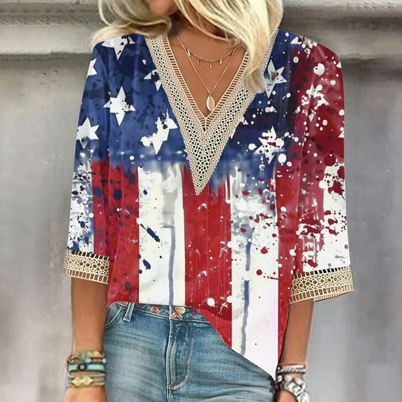 Simua Womens Summer Tops Short Dolman Sleeve Shirts 2025 Fashion V Neck Outfits Clothes Women Patriotic Shirts
