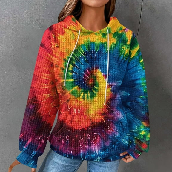 Simua Womens Tie Dye Hoodies Casual Loose Fit Long Sleeve Sweatshirts Colorful Print Pullover Tops with Pocket
