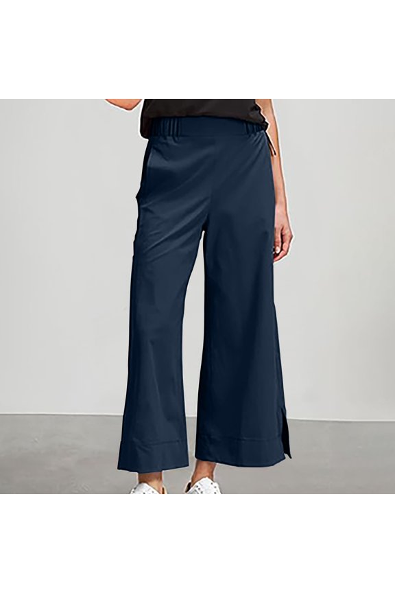 Womens Wide Leg Pants High Waisted Stretch Quick Dry Lightweight Pockets Loose Casual Trousers