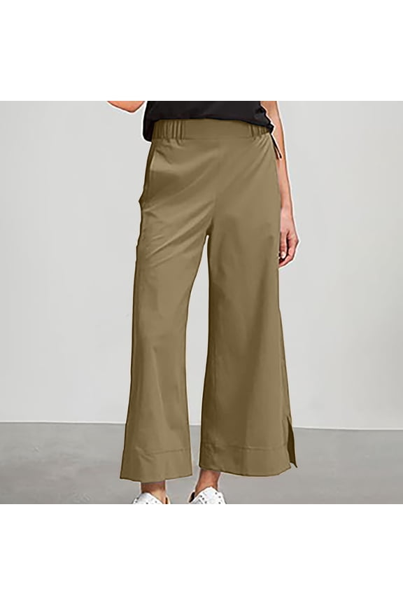 Womens Wide Leg Pants High Waisted Stretch Quick Dry Lightweight Pockets Loose Casual Trousers