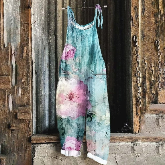 Simua Womens Wide Leg Rompers Casual Loose Sleeveless Bohemian Beach Jumpsuits Spaghetti Strap Overalls with Pockets