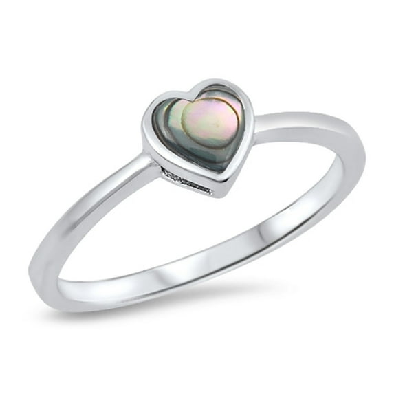 Simulated Abalone Little Heart Ring Sterling Silver Size 7