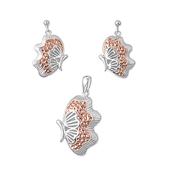Simulated Abalone Rose Gold-Tone Earrings .925 Sterling Silver Pendant Set Jewelry Female Unisex