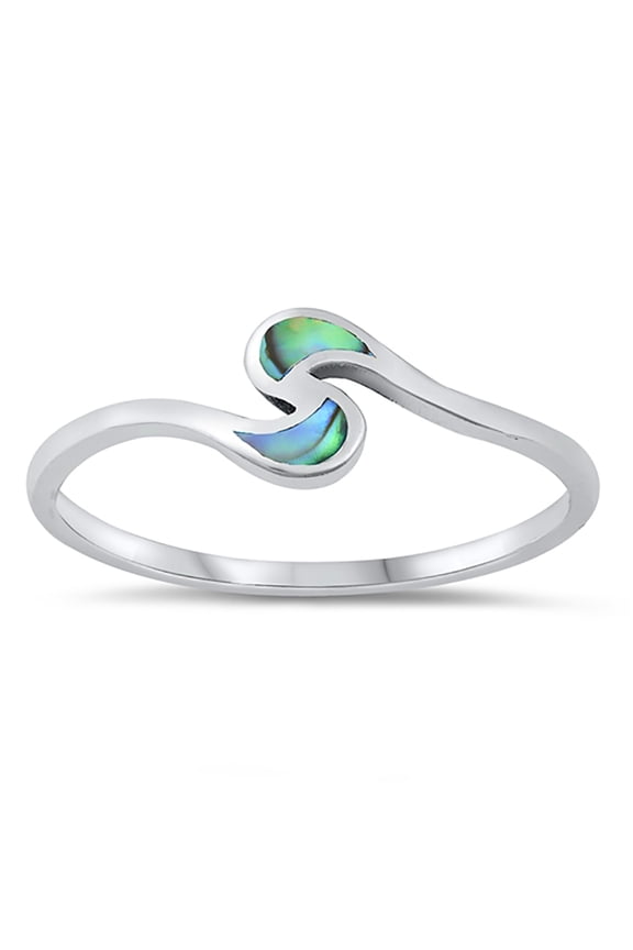 Simulated Abalone Twisted Double Crescent Ring Sterling Silver Size 7