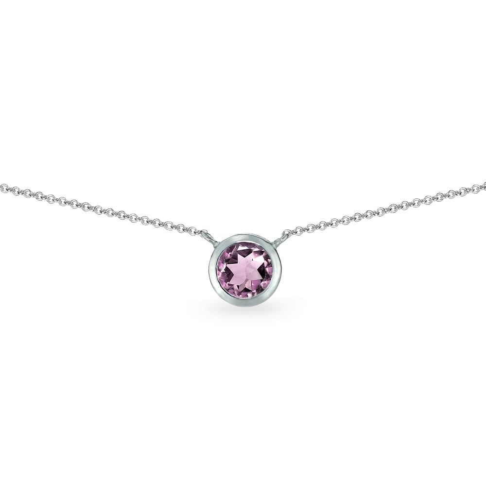 Simulated Alexandrite 6mm Round Bezel-Set Dainty Sterling Silver Choker Necklace