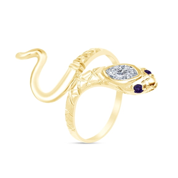 AFFY Simulated Alexandrite & CZ Snake Womens Band 14k Yellow Gold Over 925 Sterling Silver
