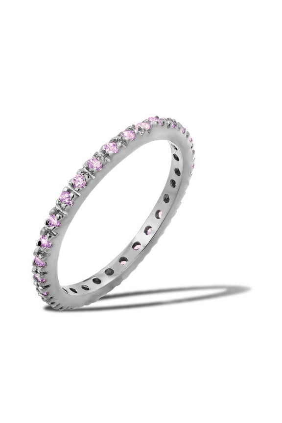 Simulated Alexandrite Cubic Zirconia June Birthstone Inlay Eternity Ring Sterling Silver Size 9