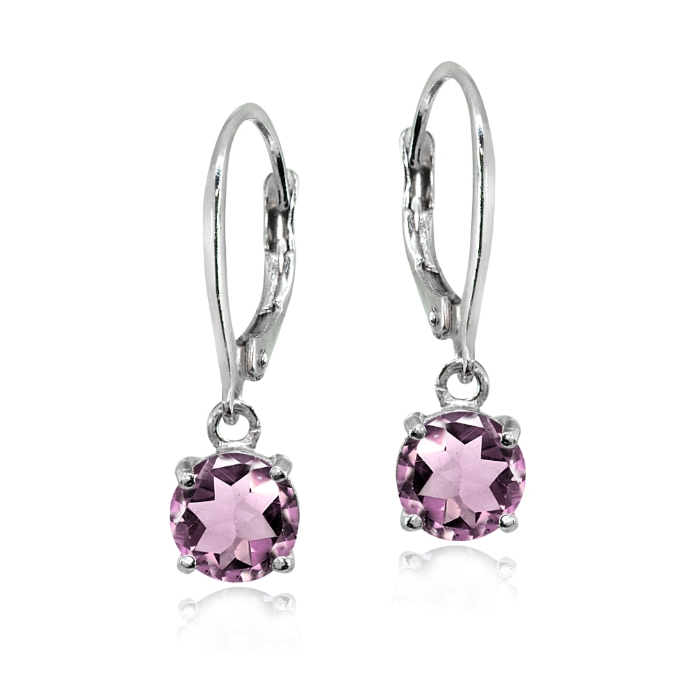 Simulated Alexandrite Sterling Silver 6mm Round Solitaire Dangle Leverback Earrings - image 1 of 4