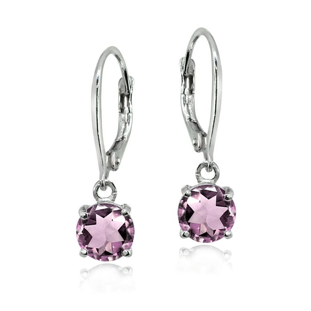 Simulated Alexandrite Sterling Silver 6mm Round Solitaire Dangle Leverback Earrings