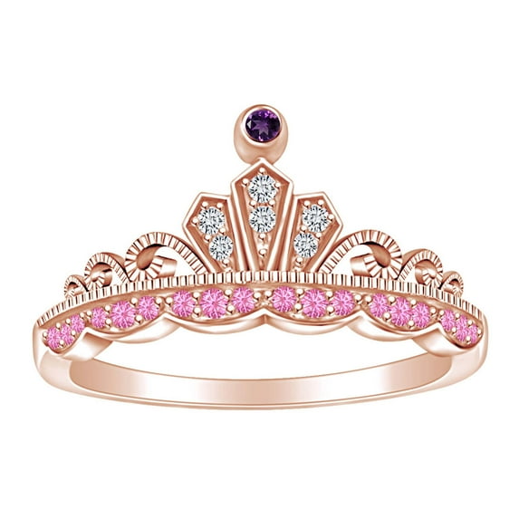 AFFY Simulated Alexandrite, Tourmaline & White Cubic Zirconia Crown Wedding Ring In 925 Sterling Silver Ring Size-6.5