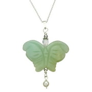 JOYFUL CREATIONS Simulated Amazonite Stone Butterfly Pendant Sterling Silver Cable Chain Necklace, 16"