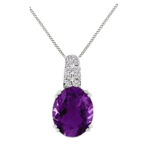 AFFY Simulated Amethyst CZ & White Natural Diamond Fashion Pendant In 14k Gold
