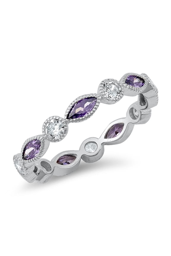 Simulated Amethyst Clear Cubic Zirconia Alternative Stackable Ring Sterling Silver Size 6
