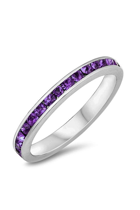 Simulated Amethyst Cubic Zirconia Eternity Ring Sterling Silver Size 9