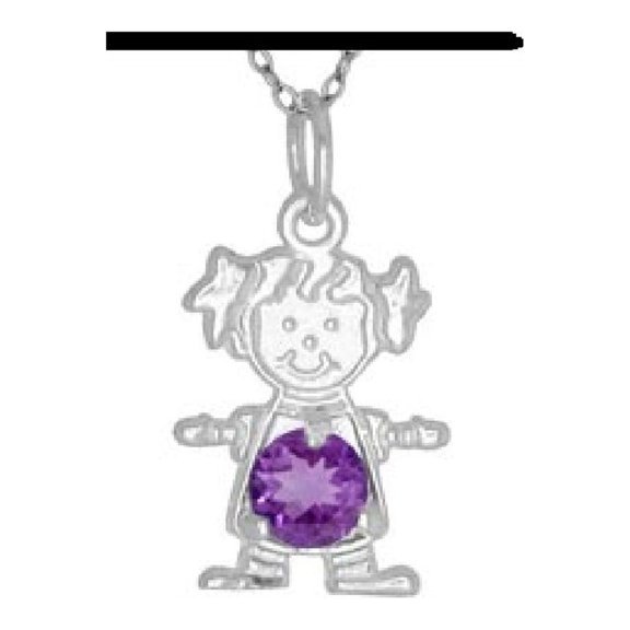 Simulated Amethyst Cubic Zirconia February Birthstone Charm Rhodium Plated Sterling Silver