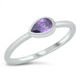 thumbnail image 1 of Simulated Amethyst Cubic Zirconia Sideways Teardrop Ring Sterling Silver Size 8, 1 of 3