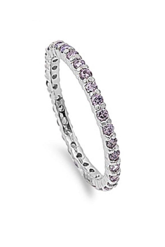 Simulated Amethyst Cubic Zirconia Stackable Eternity Ring Sterling Silver Size 4