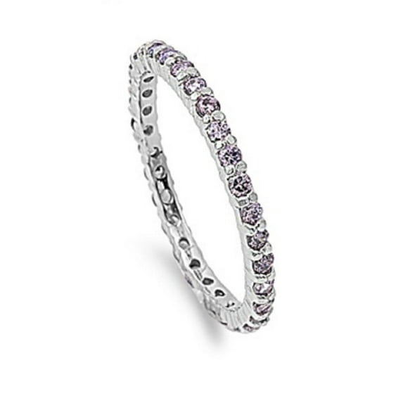 Simulated Amethyst Cubic Zirconia Stackable Eternity Ring Sterling Silver Size 7