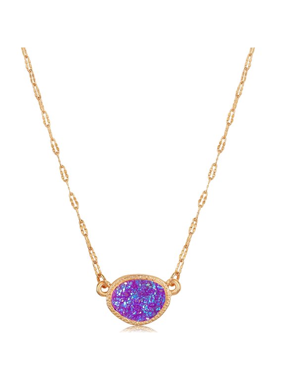 Faux Amethyst Necklace for Women, Purple Boho Lavender Pendant Dainty Chain