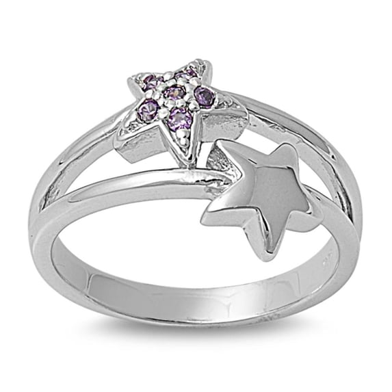 Simulated Amethyst Star Ring .925 Sterling Silver Band Purple Cubic Zirconia Jewelry Female Size 7