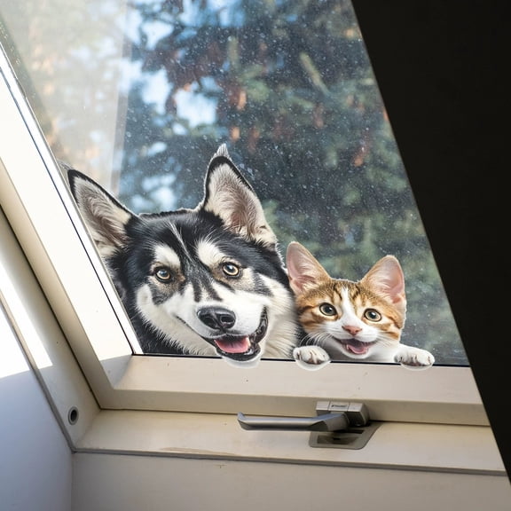 Simulated Animal Husky Kitten Peeping Glass Showcase Window Sticker Creative Home Decor