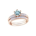 thumbnail image 1 of Simulated Aquamarine CZ & White Natural Diamond Wedding Ring Set In 10k Rose Gold (0.33 Cttw), 1 of 1